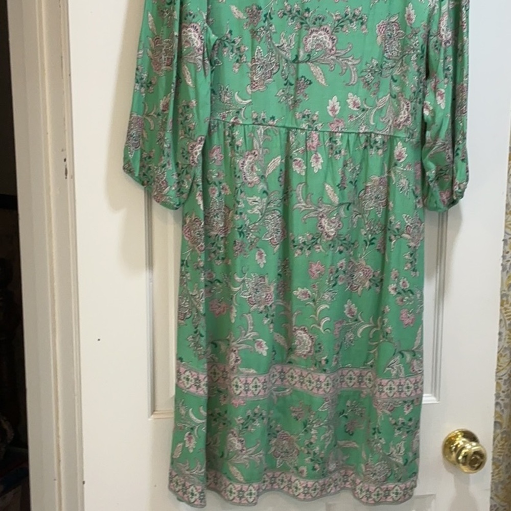 J Jill Knee Length Dress Lovely Jacobean Print of Mint Green and Soft Pink - Picture 8 of 10